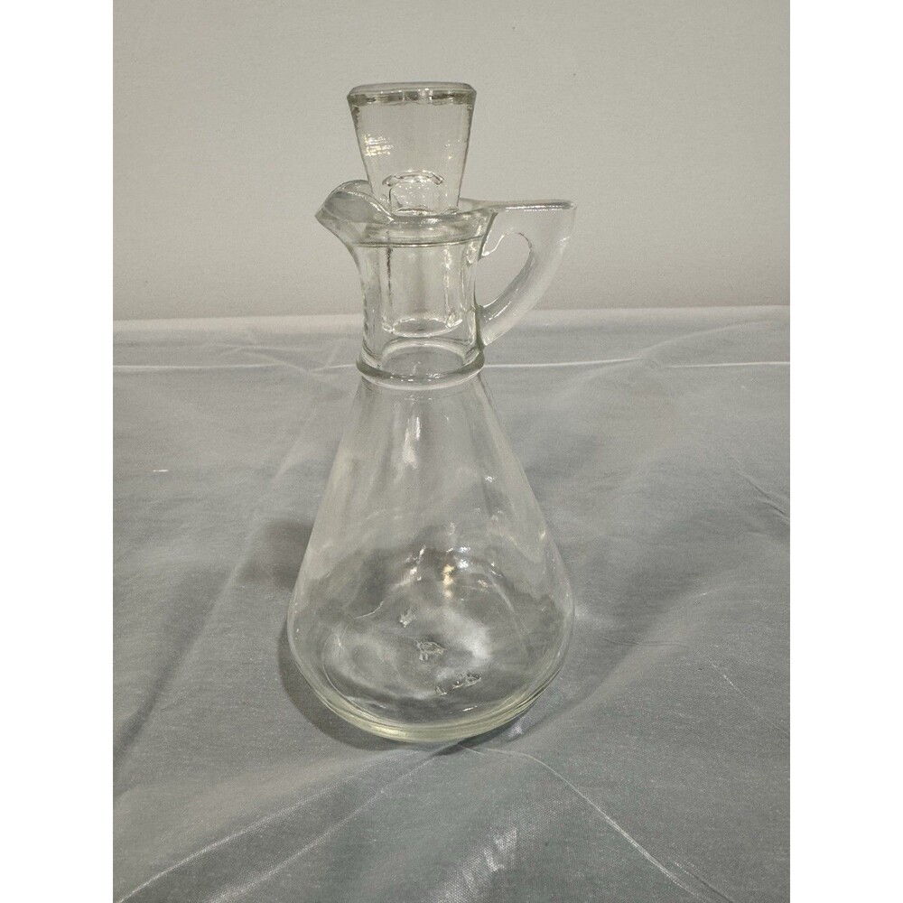 Vintage Clear Glass Oil Vinegar Cruet with Stopper | Mid-Century Tableware